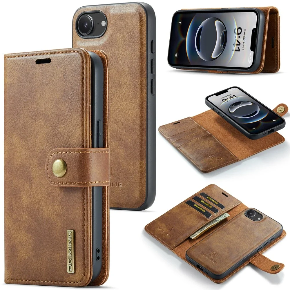 DG.MING iPhone 16e Lommeboketui med avtakbart deksel, Cognac DG.MING iPhone 16e Lommeboketui med avtakbart deksel, Cognac