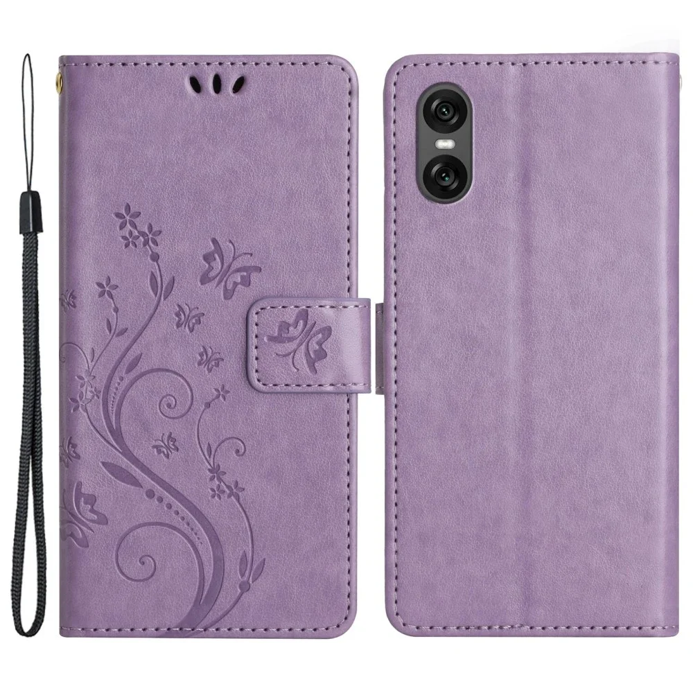 Sony Xperia 10 VI Mobiletui med sommerfugler, Lilla Sony Xperia 10 VI Mobiletui med sommerfugler, Lilla