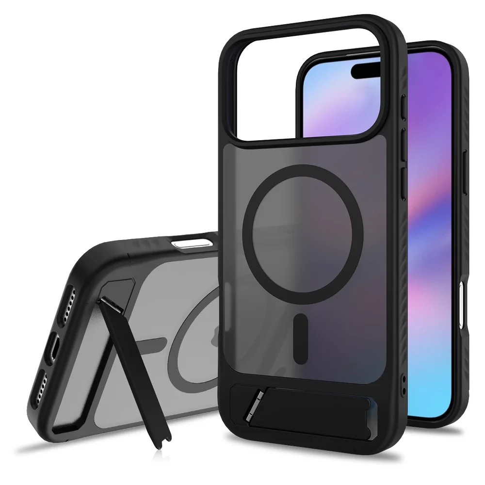 iPhone 17 Pro Max Magnetisk hybriddeksel med innebygd stativ, Svart