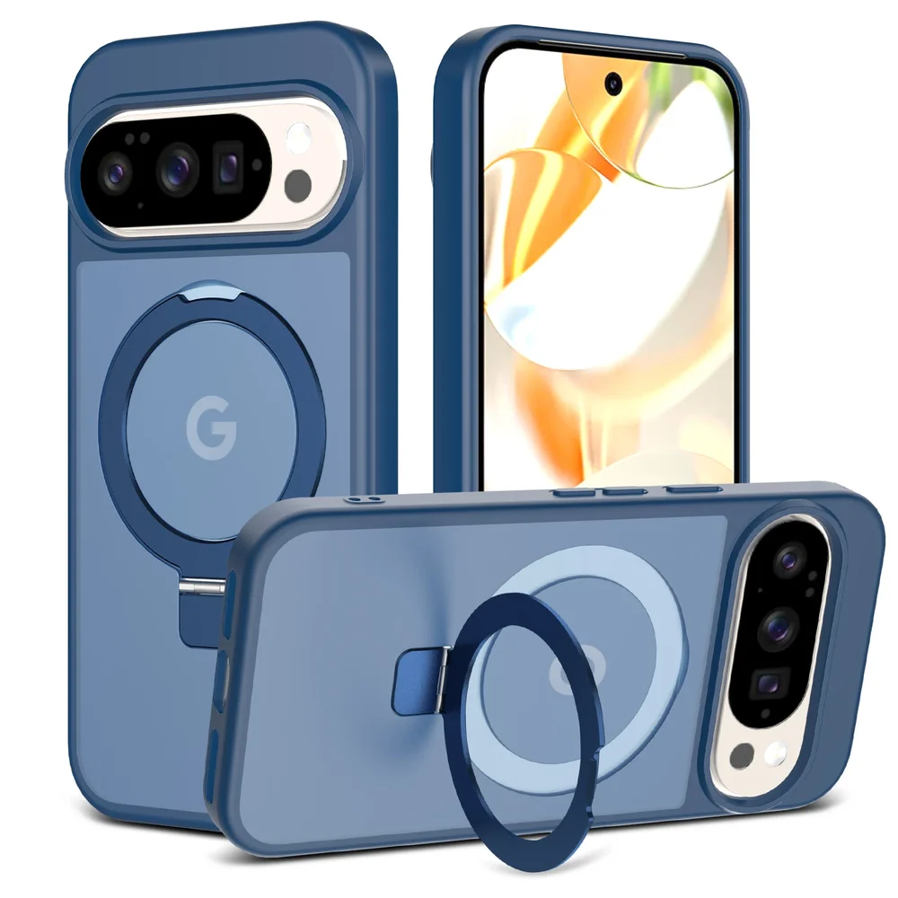 Google Pixel 9 Pro XL Magnetic hybriddeksel med stativfunksjon, Mørke blå