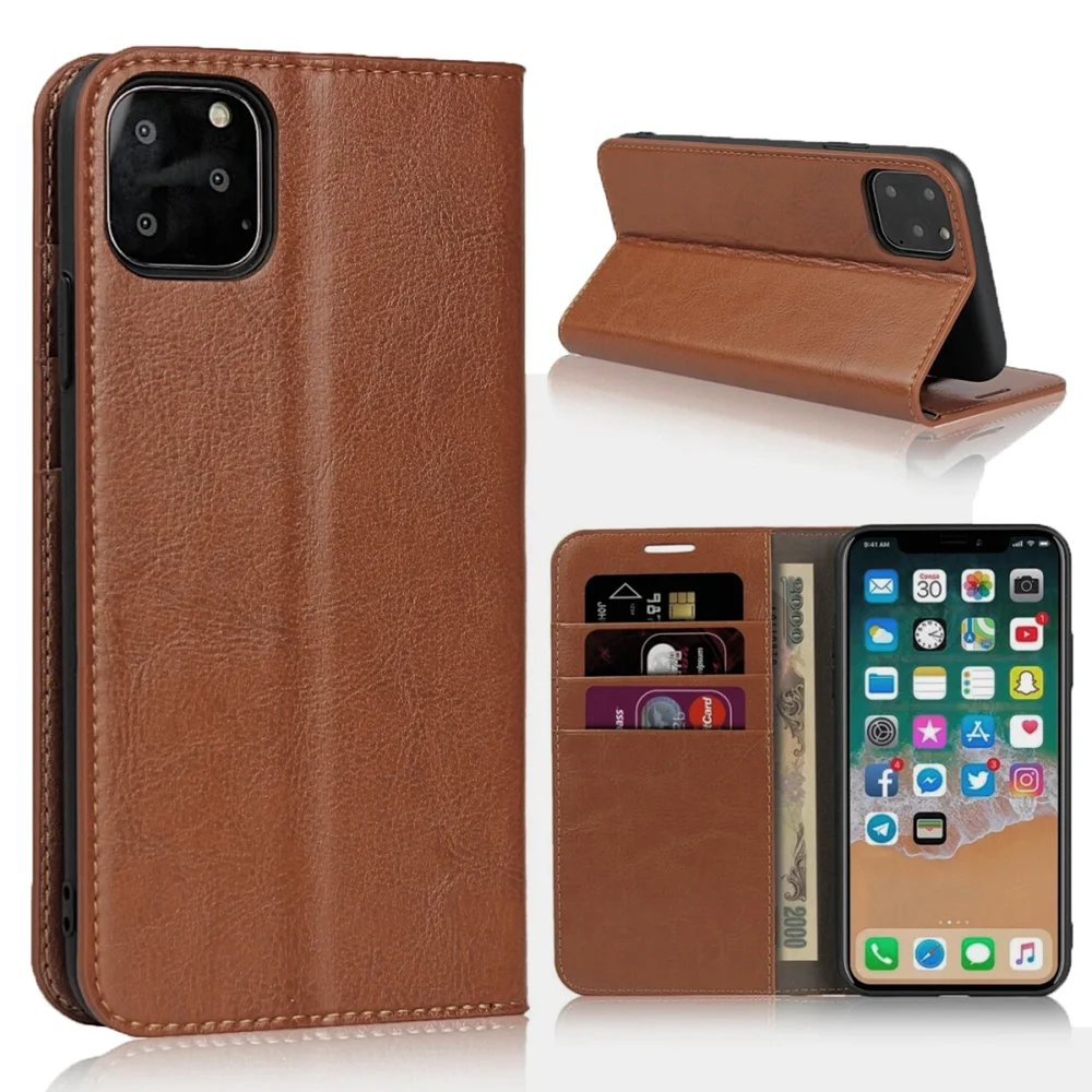 iPhone 11 Pro Smidig mobiletui i ekte skinn, Brun iPhone 11 Pro Smidig mobiletui i ekte skinn, Brun