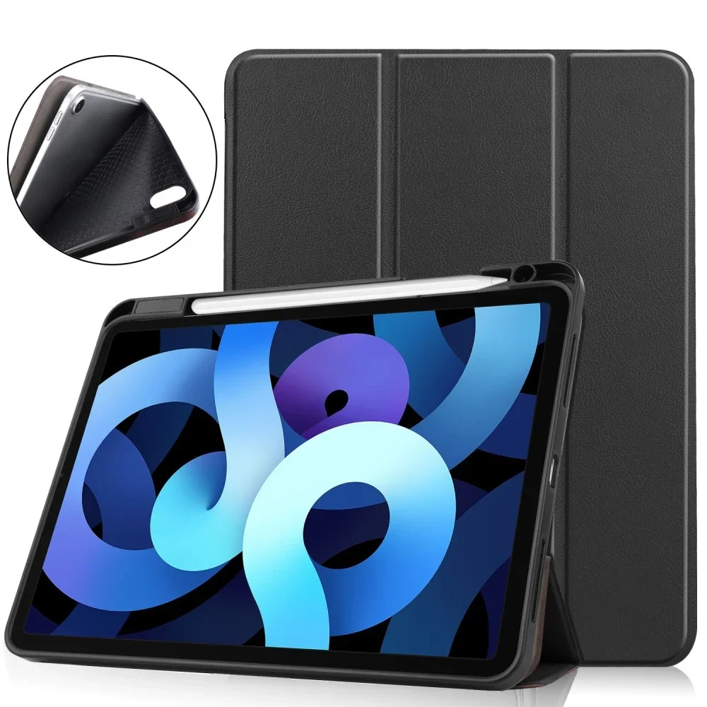 Apple iPad Air 10.9 5th Gen (2022) Tri-fold etui med pennholder, Svart Apple iPad Air 10.9 5th Gen (2022) Tri-fold etui med pennholder, Svart