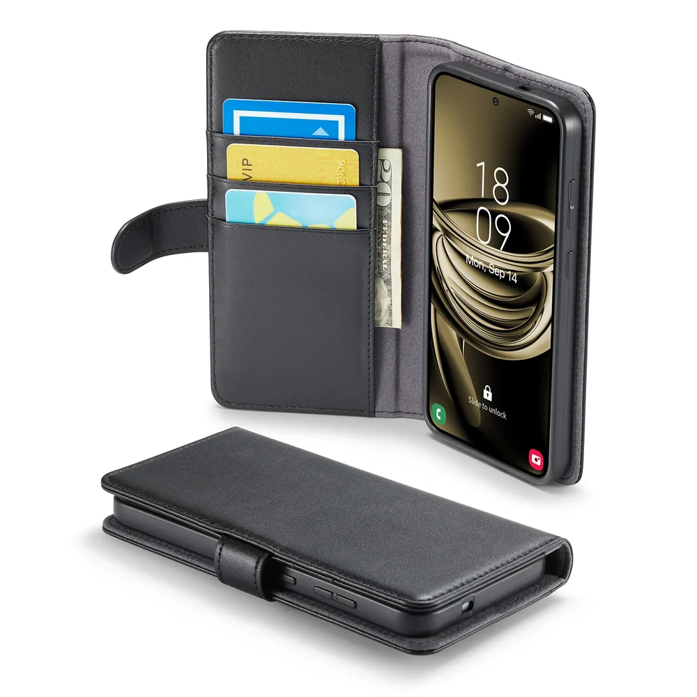 Mobique Samsung Galaxy S25 Lommeboketui i ekte skinn, Svart