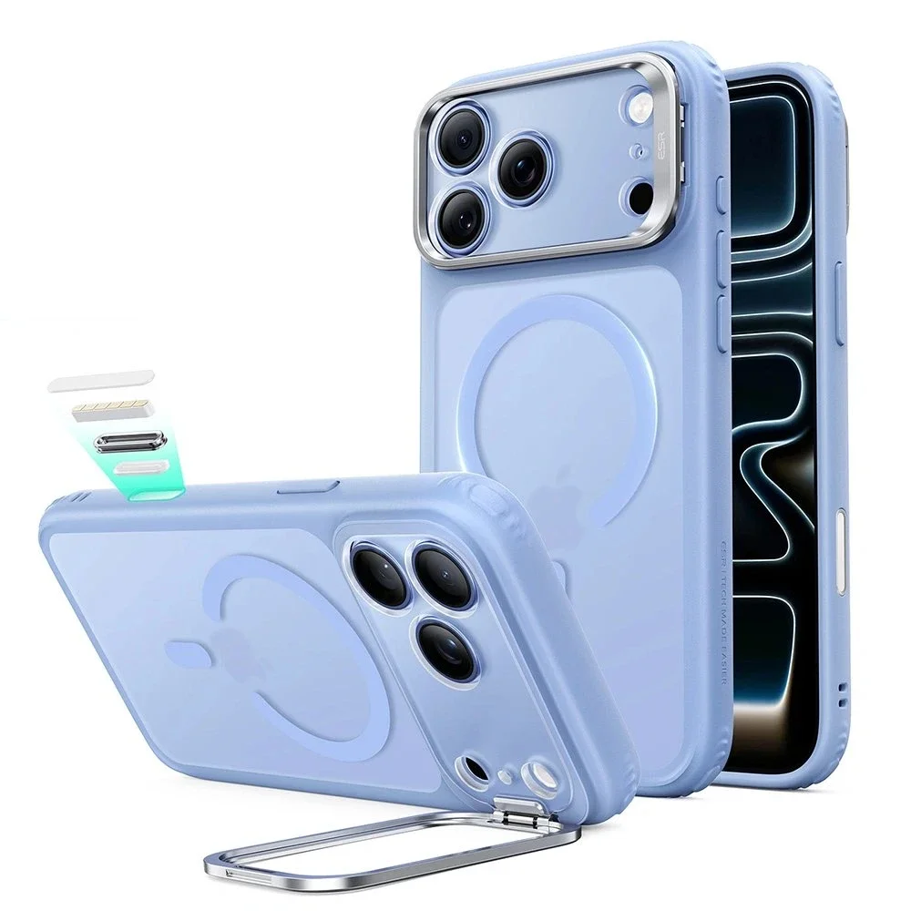 ESR iPhone 18 Pro Max Classic Hybriddeksel MagSafe med kickstand, Frosted Light Blue
