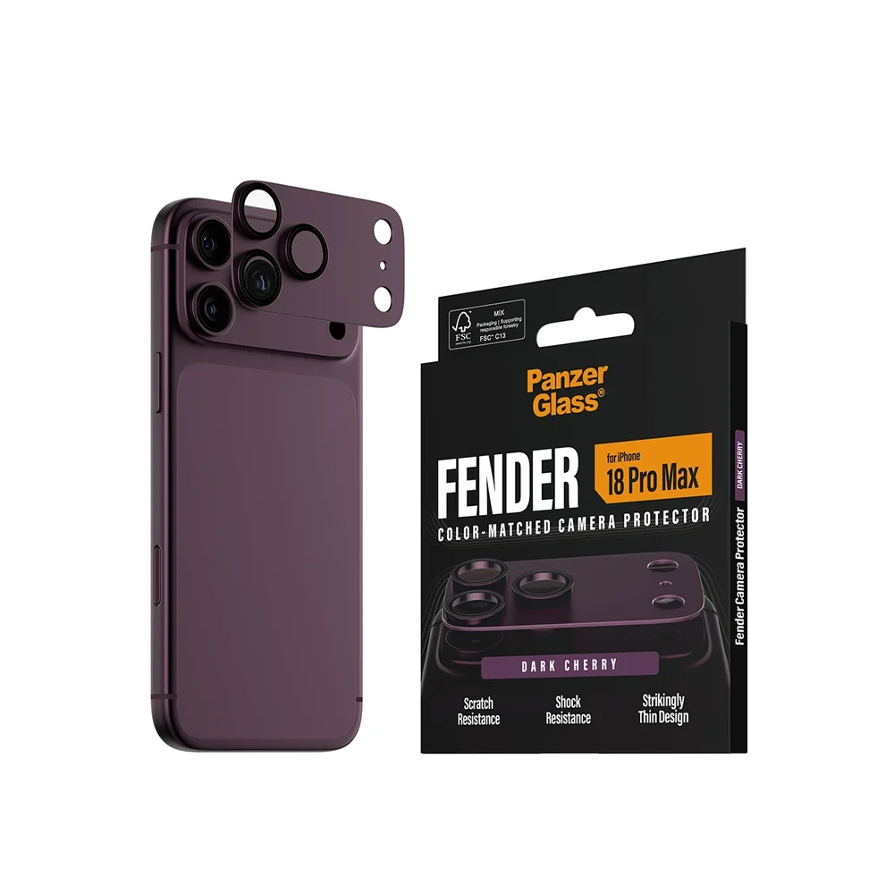 PanzerGlass iPhone 18 Pro Max Fender heldekkende kamerabeskyttelse, Dark Cherry