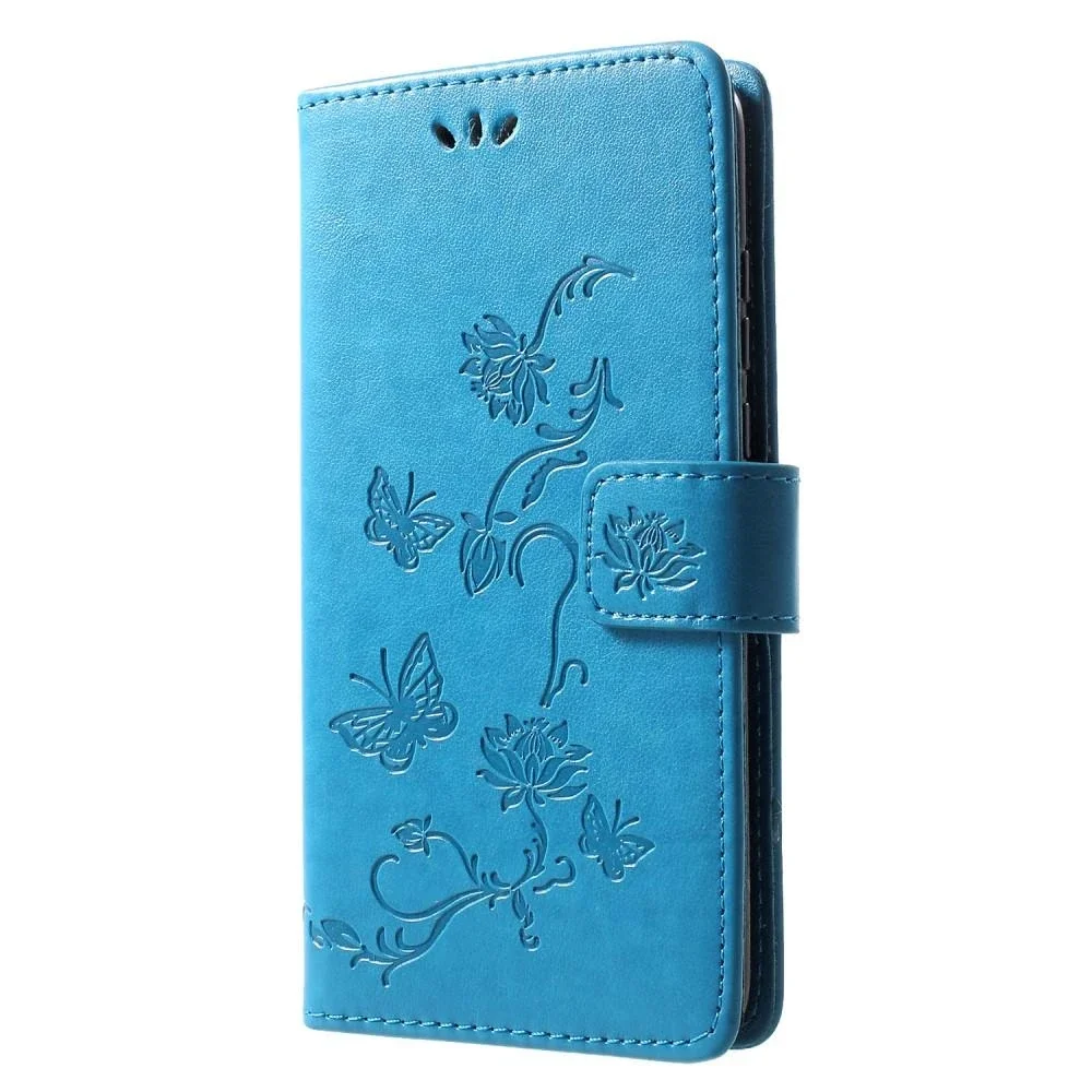 Huawei P30 Lite Mobiletui med sommerfugler, Blå Huawei P30 Lite Mobiletui med sommerfugler, Blå