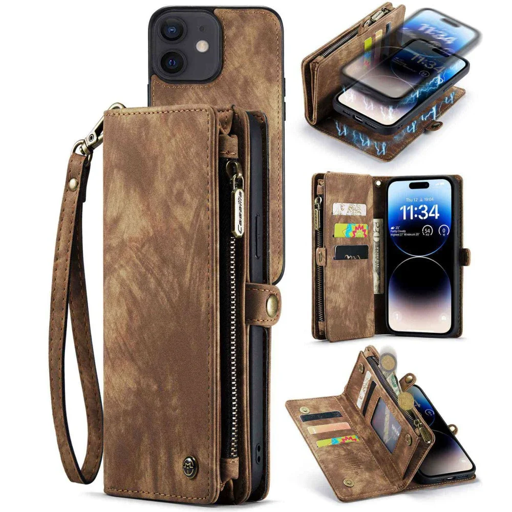 CaseMe iPhone 12/iPhone 12 Pro Romslig lommeboketui med mange kortlommer, Brun CaseMe iPhone 12/iPhone 12 Pro Romslig lommeboketui med mange kortlommer, Brun