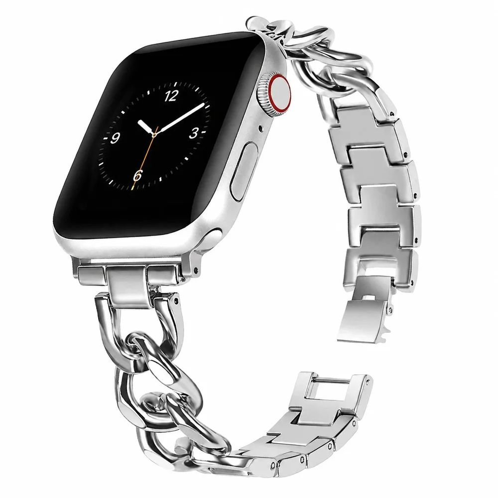 Apple Watch Series 1-3 38mm Luksuriøst kjedearmbånd i metall, Sølv Apple Watch Series 1-3 38mm Luksuriøst kjedearmbånd i metall, Sølv