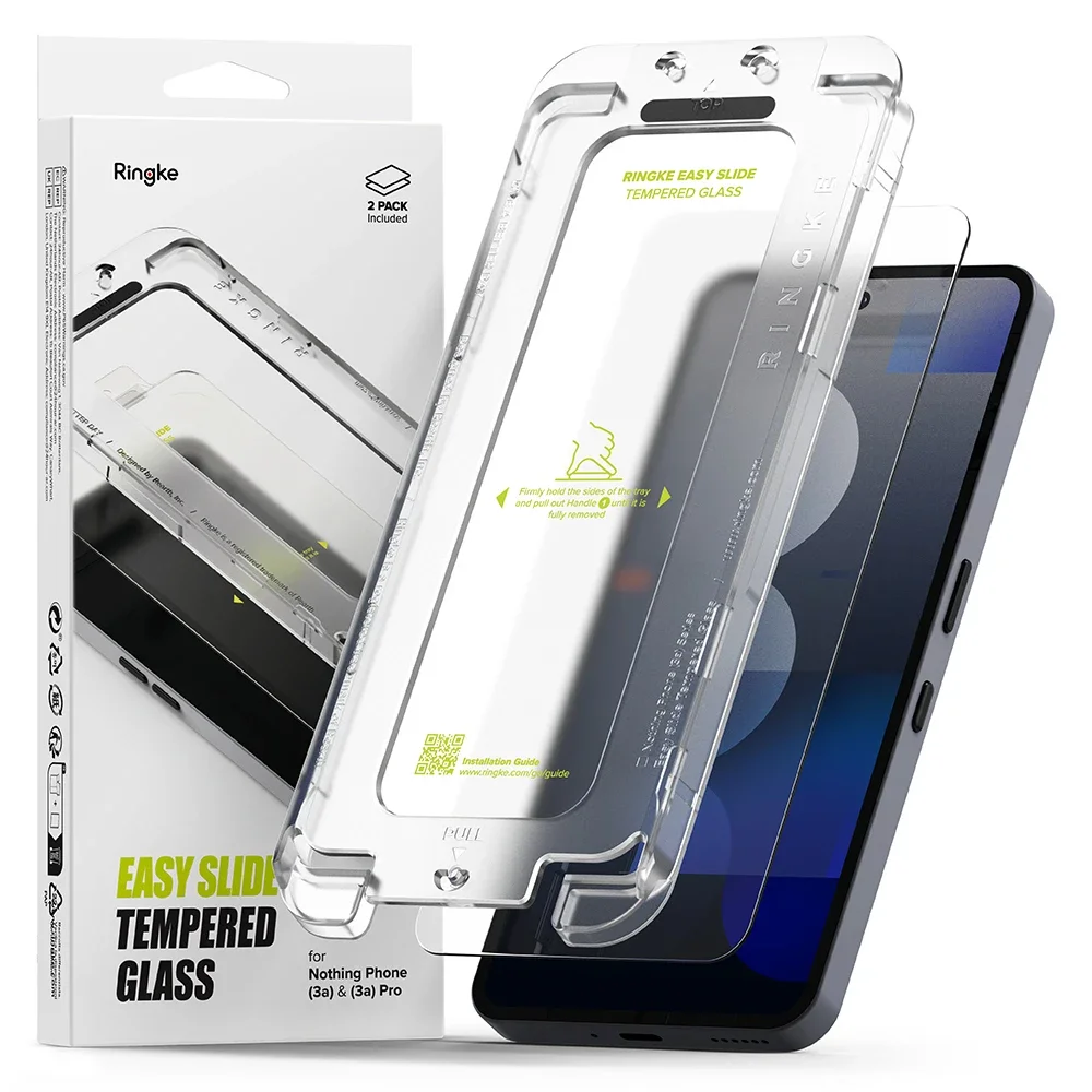 Ringke Nothing Phone 3a Pro Skjermbeskytter i glass med monteringsramme (2-pack) Ringke Nothing Phone 3a Pro Skjermbeskytter i glass med monteringsramme (2-pack)