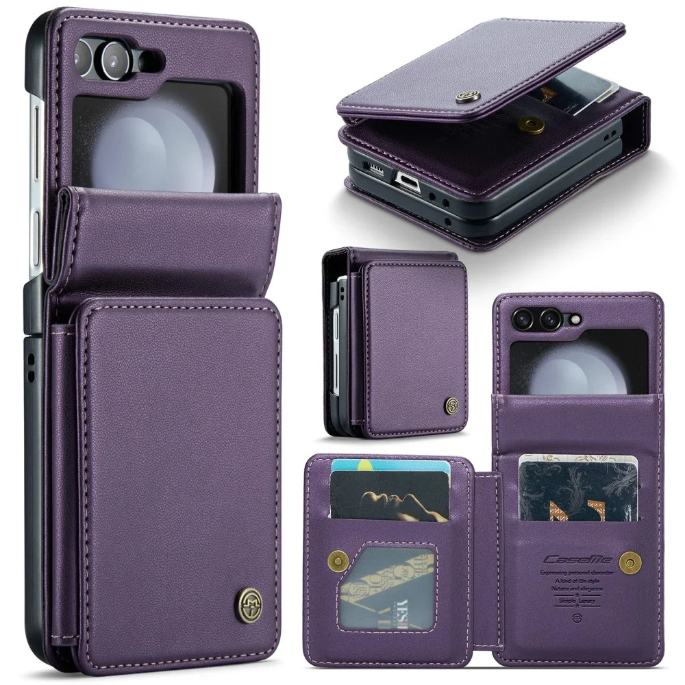 CaseMe Samsung Galaxy Z Flip 5 Deksel med innebygd lommebok og RFID-beskyttelse Lilla