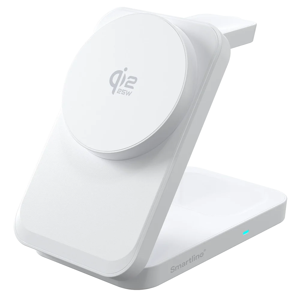Smartline Qi2.2 25W MagSafe ladestasjon 3-i-1 Foldable, Hvit