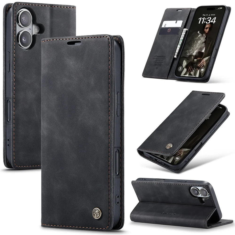 CaseMe iPhone 16 Slankt lommeboketui, Svart CaseMe iPhone 16 Slankt lommeboketui, Svart