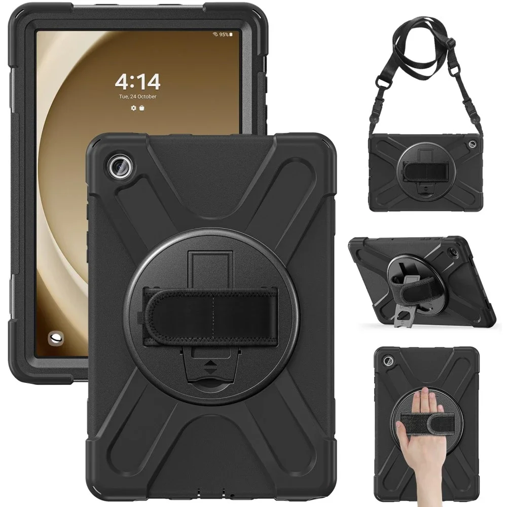 Samsung Galaxy Tab A9 Plus Tøft hybriddeksel med skulderrem Svart