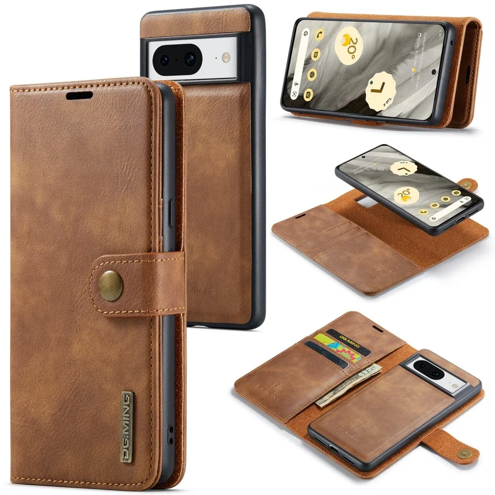 DG.MING Google Pixel 8 Lommeboketui med avtakbart deksel, Cognac