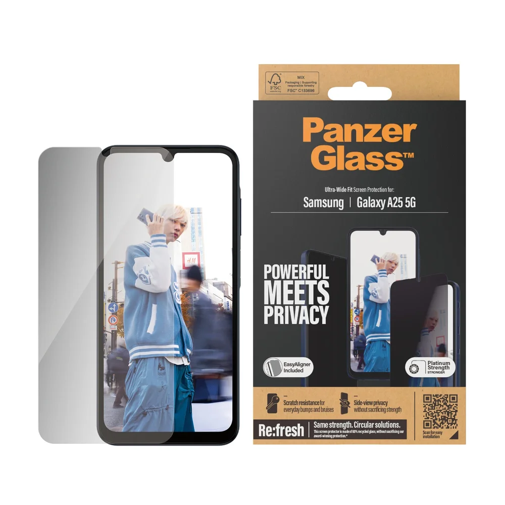 PanzerGlass Samsung Galaxy A25 Privacy skjermbeskytter med installasjonsramme - Ultra Wide Fit