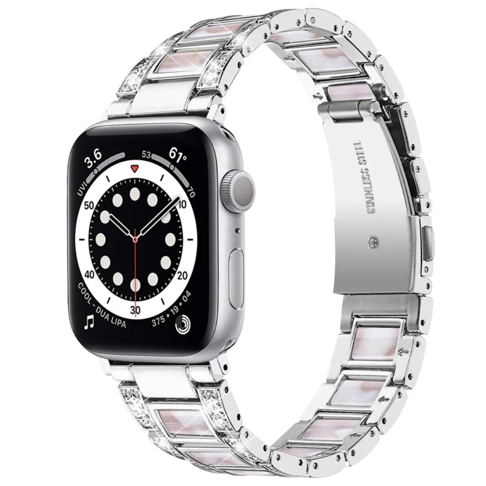 Apple Watch Series 12 46mm reim i metall med fine steiner, Silver Pearl