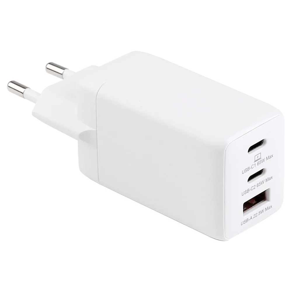 Clas Ohlson Vegglader med USB-A + 2 x USB-C 65W GaN, Hvit