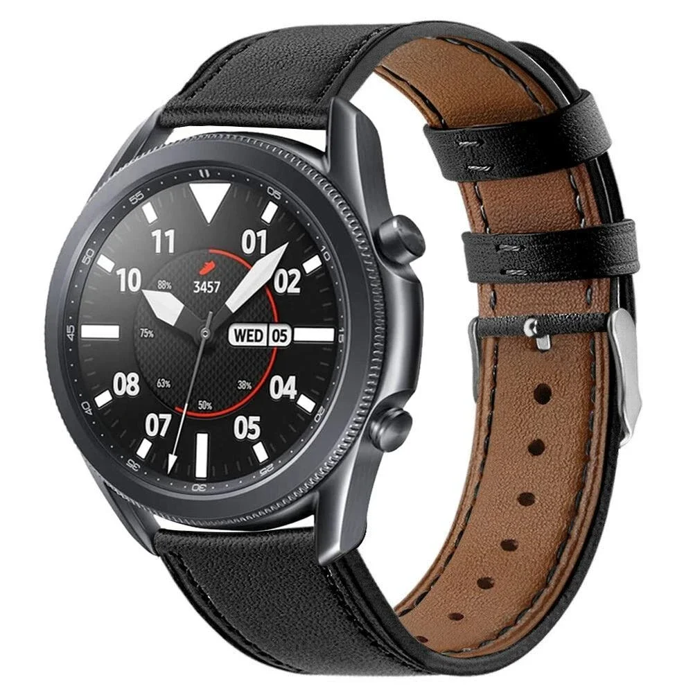Samsung Galaxy Watch 3 45mm Reim i ekte skinn, Svart Samsung Galaxy Watch 3 45mm Reim i ekte skinn, Svart