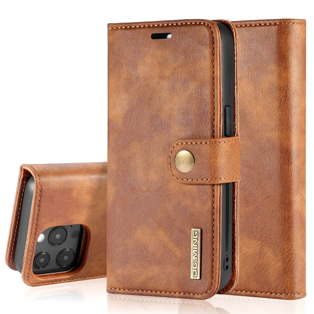 DG.MING iPhone 13 Pro Max Lommeboketui med avtakbart deksel, Cognac DG.MING iPhone 13 Pro Max Lommeboketui med avtakbart deksel, Cognac