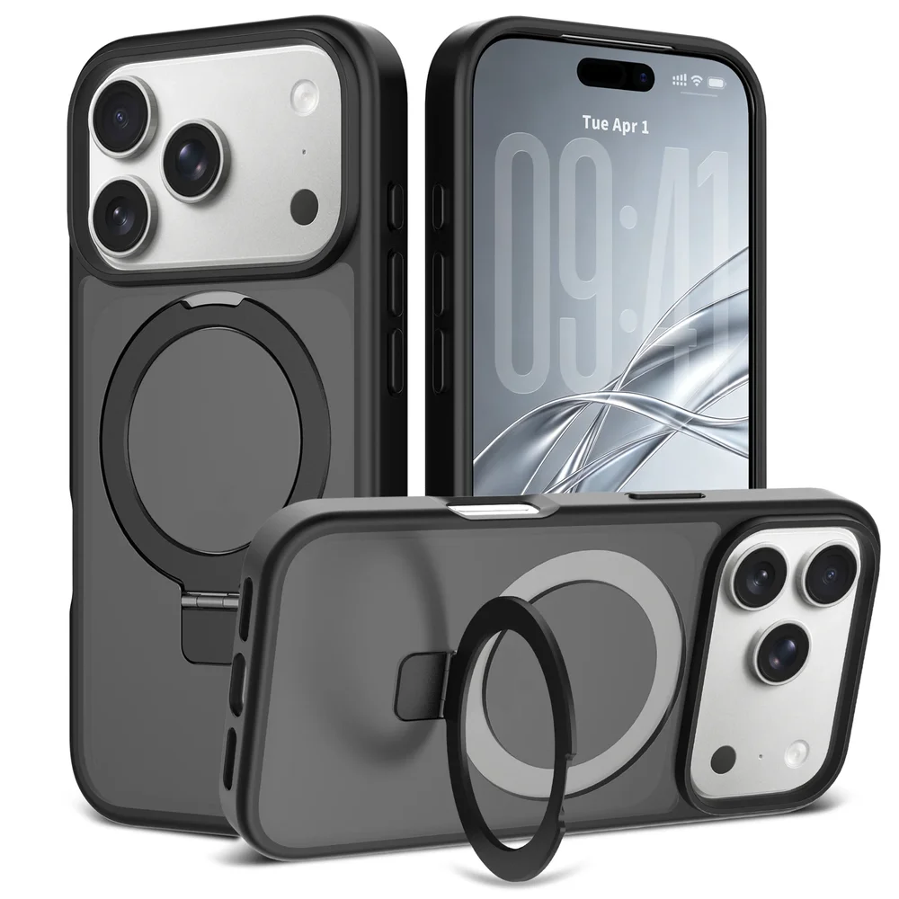 iPhone 18 Pro Magnetic hybriddeksel med stativfunksjon, Svart