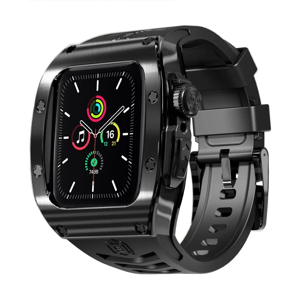 SHELLBOX Apple Watch Series 8 45mm High Brushed Metal Deksel+Reim, Black SHELLBOX Apple Watch Series 8 45mm High Brushed Metal Deksel+Reim, Black