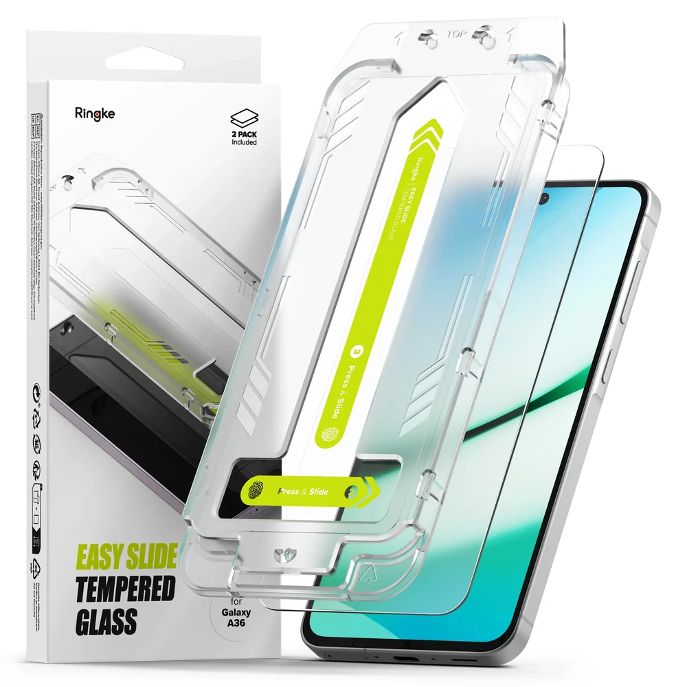 Ringke Samsung Galaxy A36 Skjermbeskytter i glass med monteringsramme (2-pack)