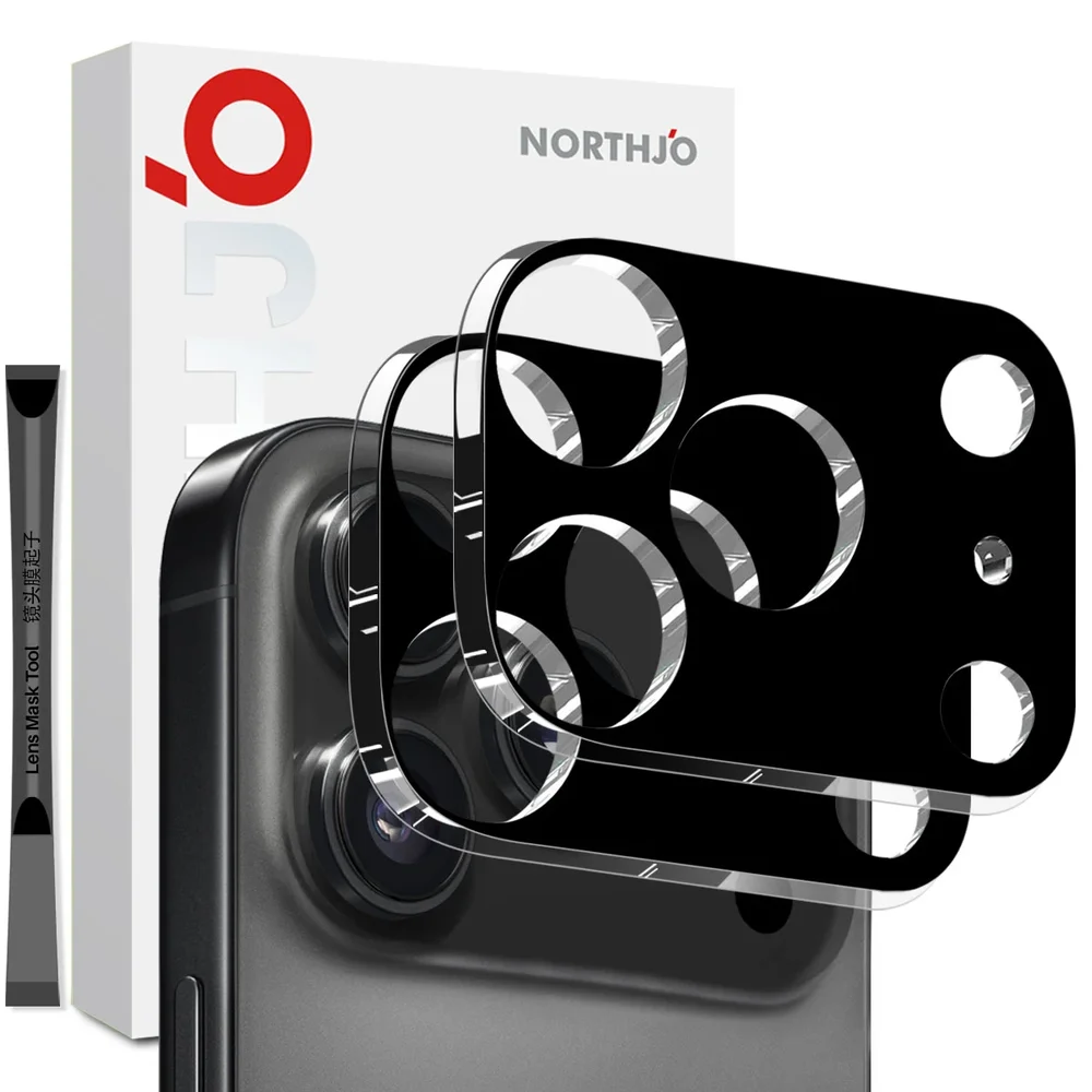 NORTHJO iPhone 17 Pro 2-pakning kameralinsebeskytter i herdet glass, Svart