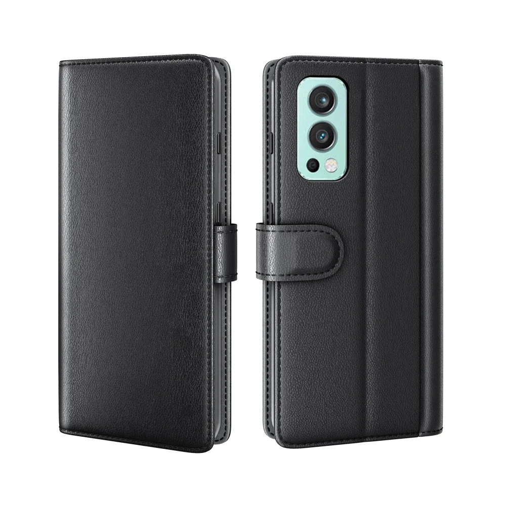 OnePlus Nord 2 5G Lommeboketui i ekte skinn, Svart