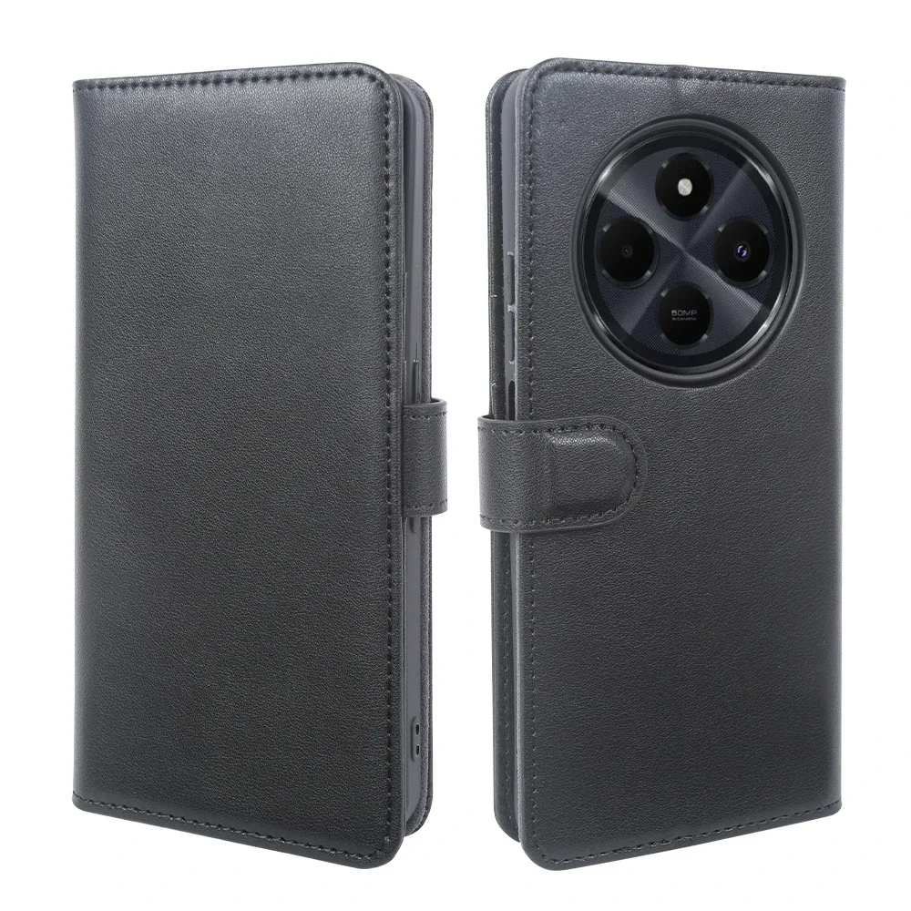 Xiaomi Redmi 14C Lommeboketui i ekte skinn, Svart Xiaomi Redmi 14C Lommeboketui i ekte skinn, Svart