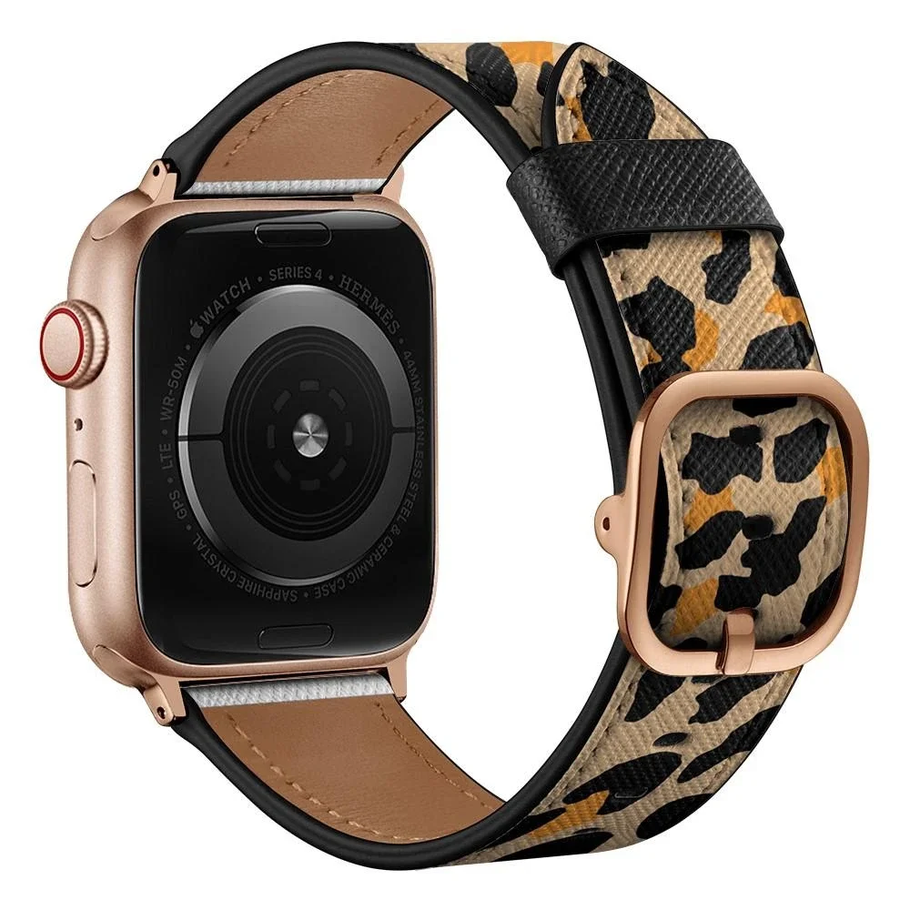 Apple Watch Series 9 45mm Reim i ekte skinn, Leopard