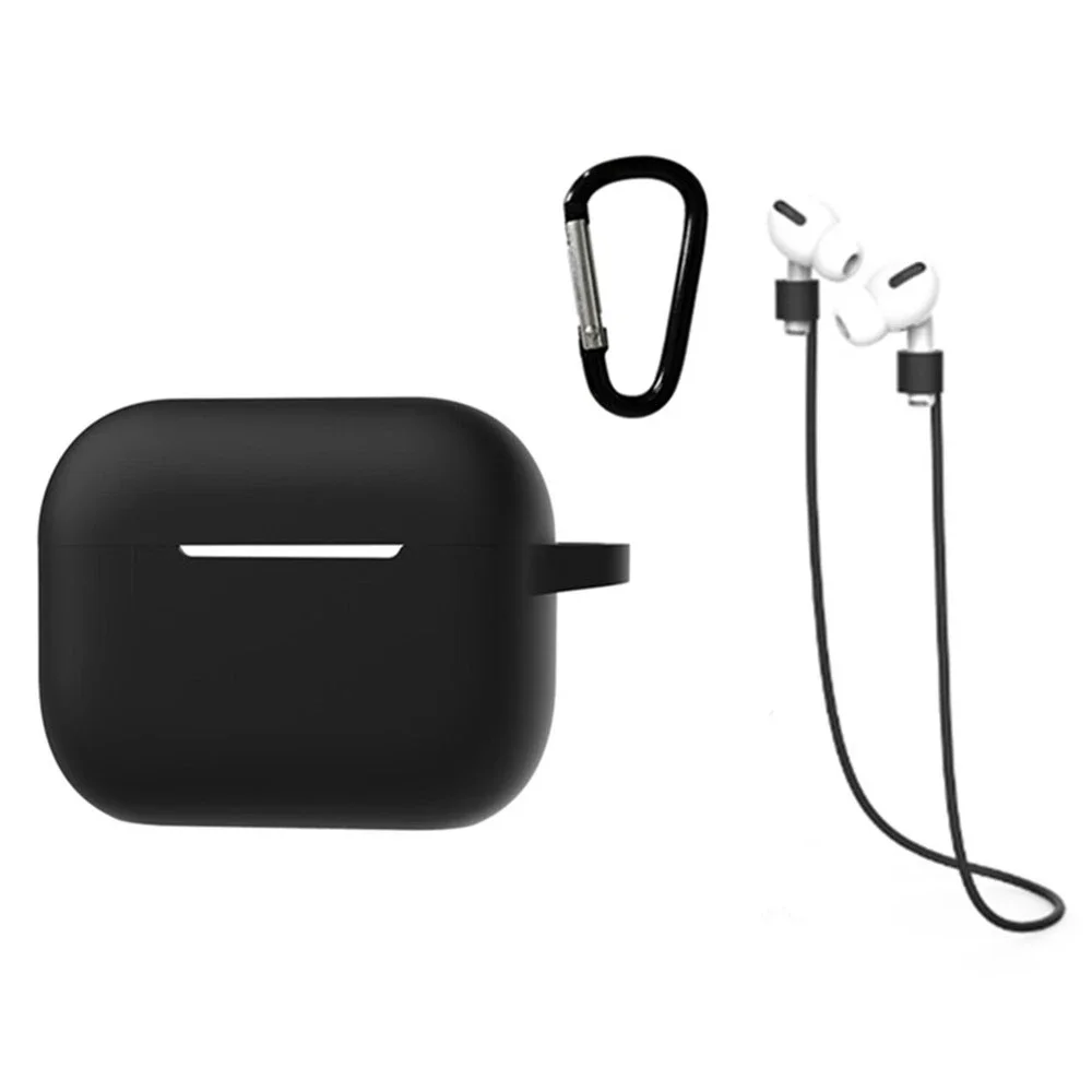 AirPods Pro 2 Silikondeksel med hodetelefonbånd og karabinkrok, Svart AirPods Pro 2 Silikondeksel med hodetelefonbånd og karabinkrok, Svart
