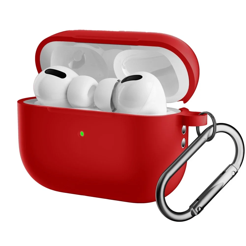 Apple AirPods Pro 2 Silikondeksel med karabinkrok, Rød Apple AirPods Pro 2 Silikondeksel med karabinkrok, Rød