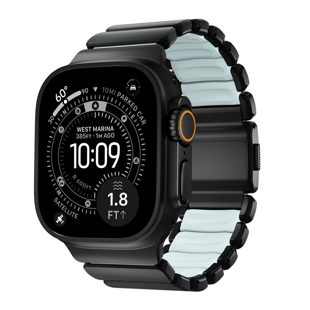 Nomad Apple Watch Series 1-3 42mm Reim Stratos, Black Titanium - Icy Blue Glow