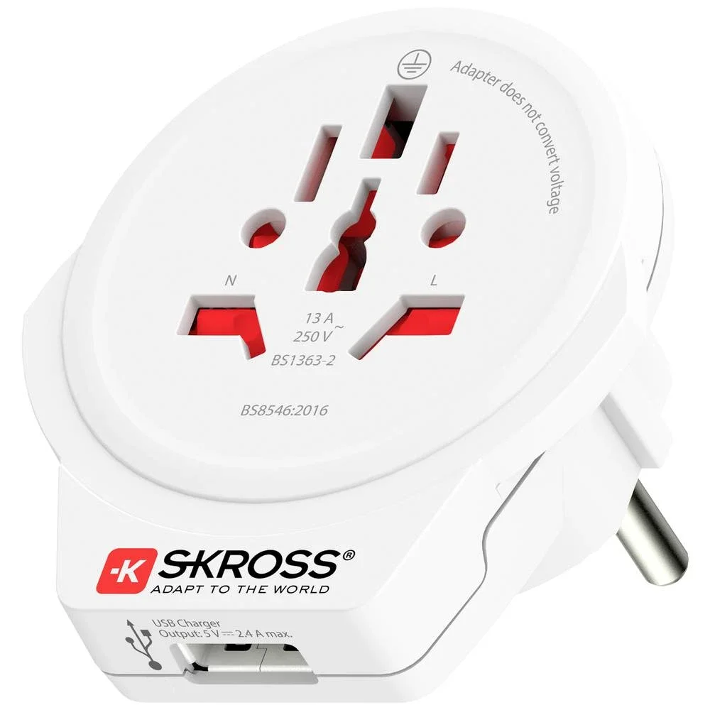 SKROSS Reiseadapter Verden til Europa med USB-A-port