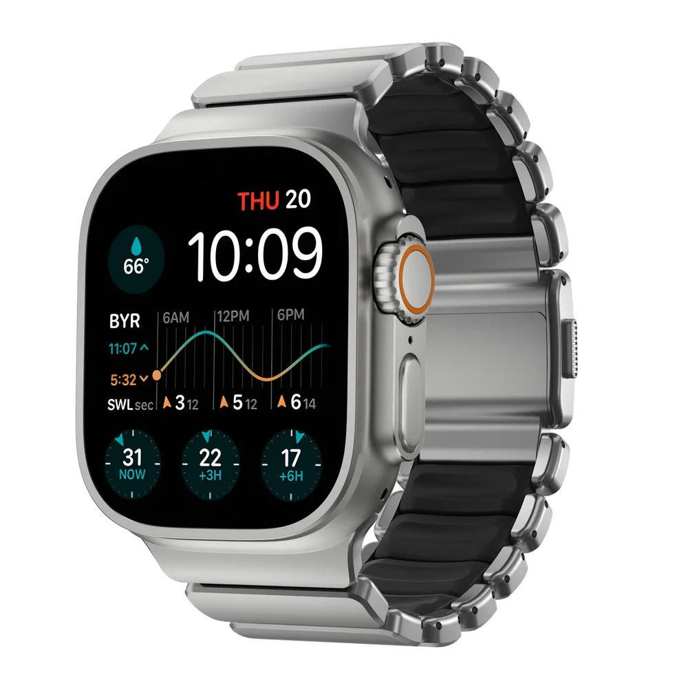 Nomad Apple Watch Series 7 45mm Reim Stratos, Natural Titanium - Black