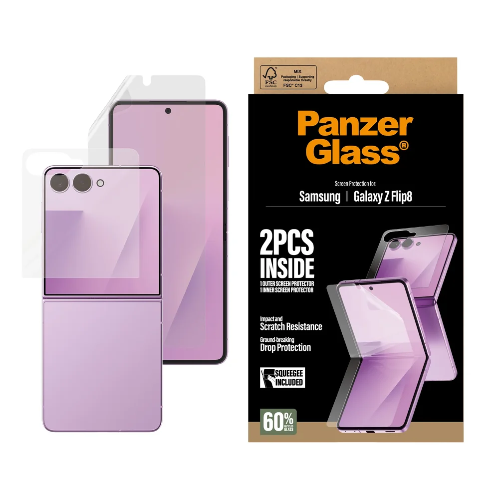 PanzerGlass Samsung Galaxy Z Flip 8 Skjermbeskytter Innside+Utside PanzerGlass Samsung Galaxy Z Flip 8 Skjermbeskytter Innside+Utside