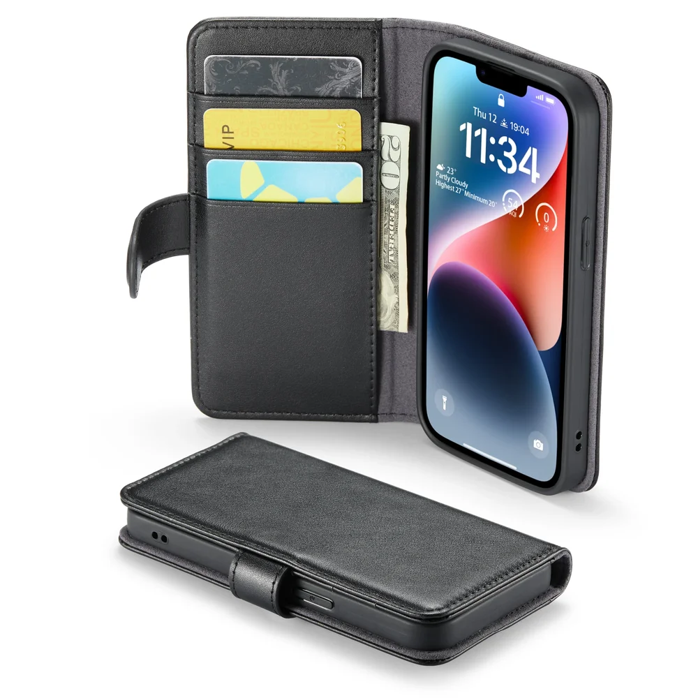 Mobique iPhone 13 Mini Lommeboketui i ekte skinn, Svart