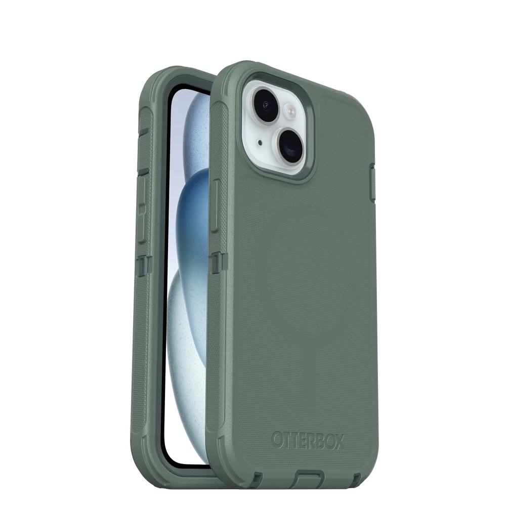 Otterbox iPhone 15 Defender - Robust MagSafe mobildeksel med høy beskyttelsesgrad, Grønn