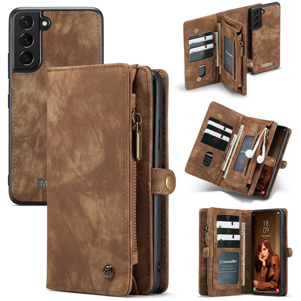 CaseMe Samsung Galaxy S22 Romslig lommeboketui med mange kortlommer, Brun CaseMe Samsung Galaxy S22 Romslig lommeboketui med mange kortlommer, Brun