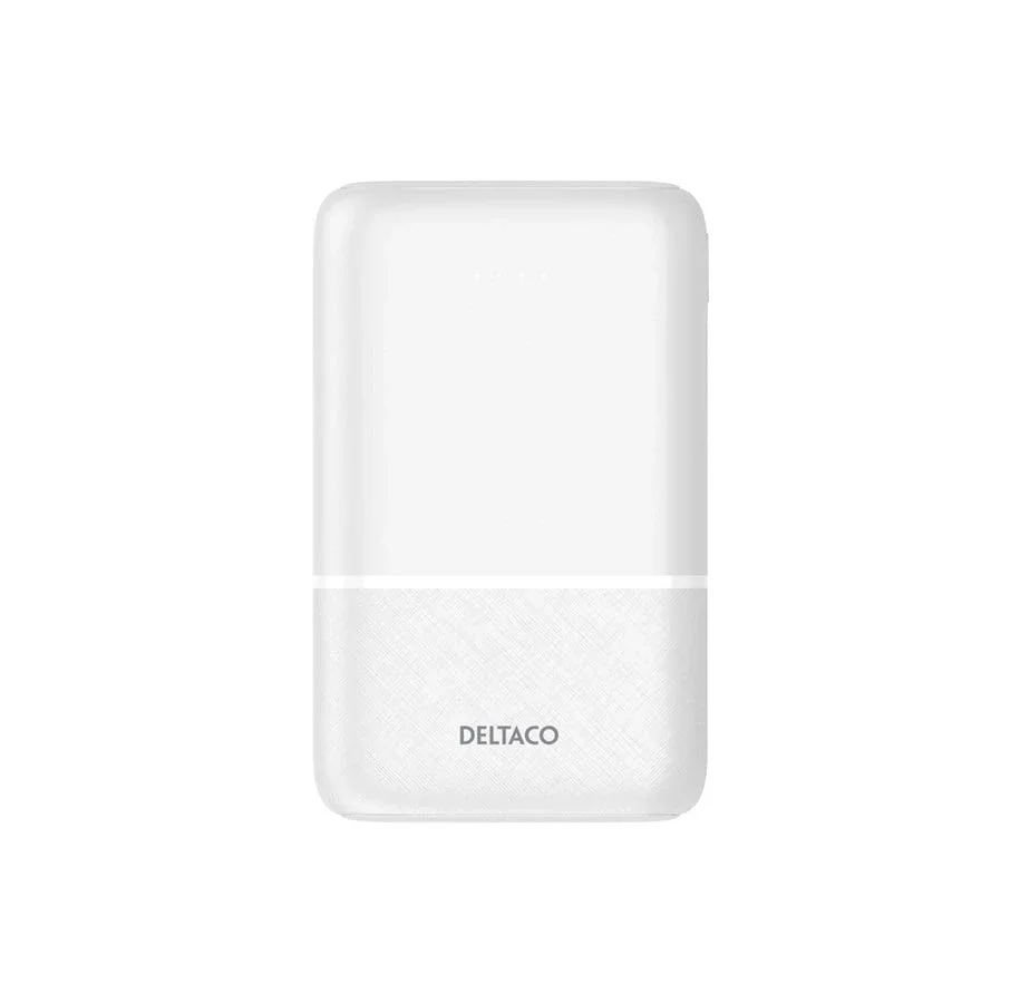 Deltaco Powerbank 2x USB-A + USB-C 10000 mAh 10.5W, Hvit