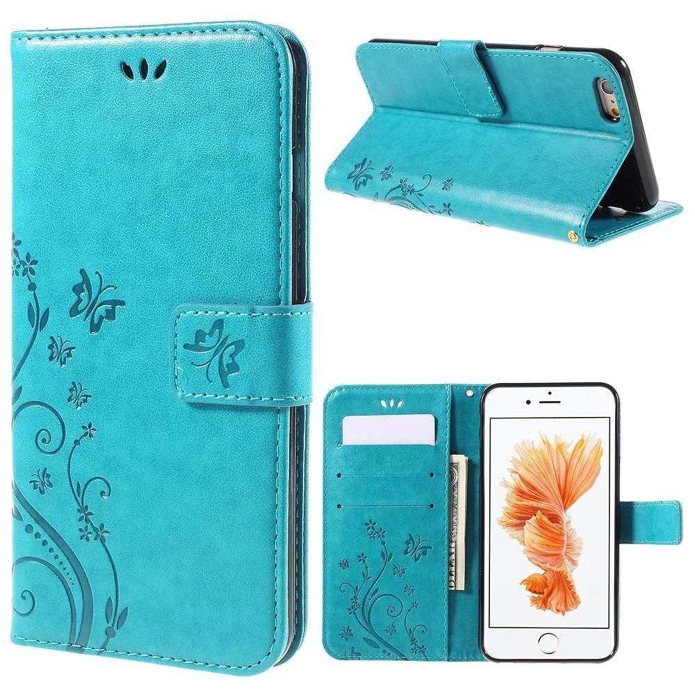 iPhone 6/6S Mobiletui med sommerfugler, Blå iPhone 6/6S Mobiletui med sommerfugler, Blå