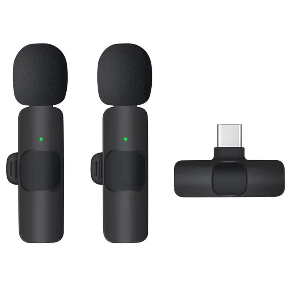 2 små trådløse mikrofoner med USB-C-mottaker, Svart 2 små trådløse mikrofoner med USB-C-mottaker, Svart