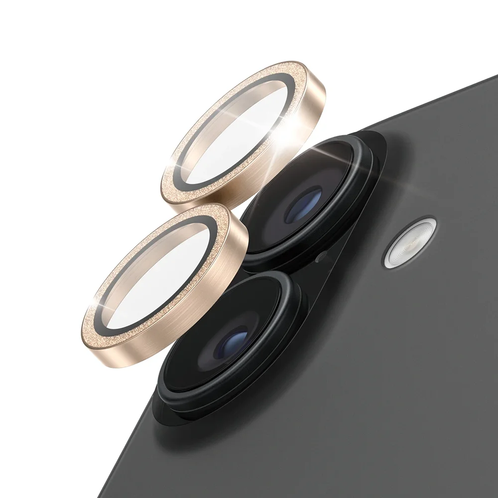 PanzerGlass iPhone 16 Hoops linsebeskyttelse med aluminiumsramme, Glitter Gold