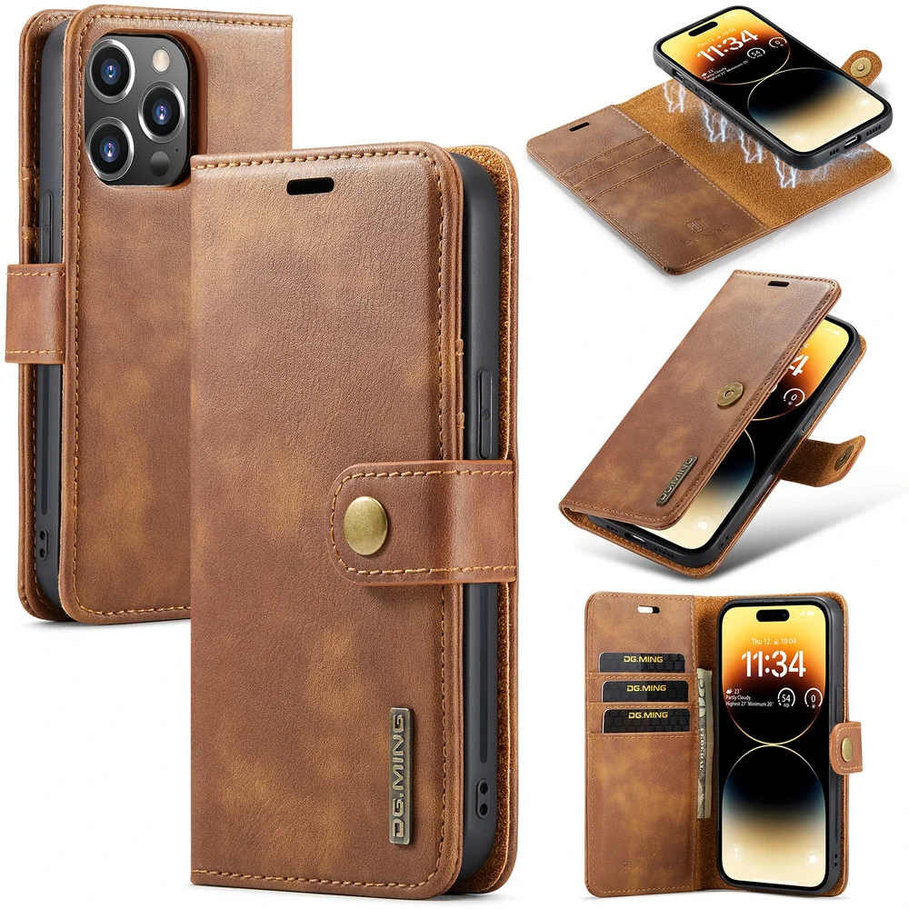 DG.MING iPhone 15 Pro Max Lommeboketui med avtakbart deksel, Cognac DG.MING iPhone 15 Pro Max Lommeboketui med avtakbart deksel, Cognac