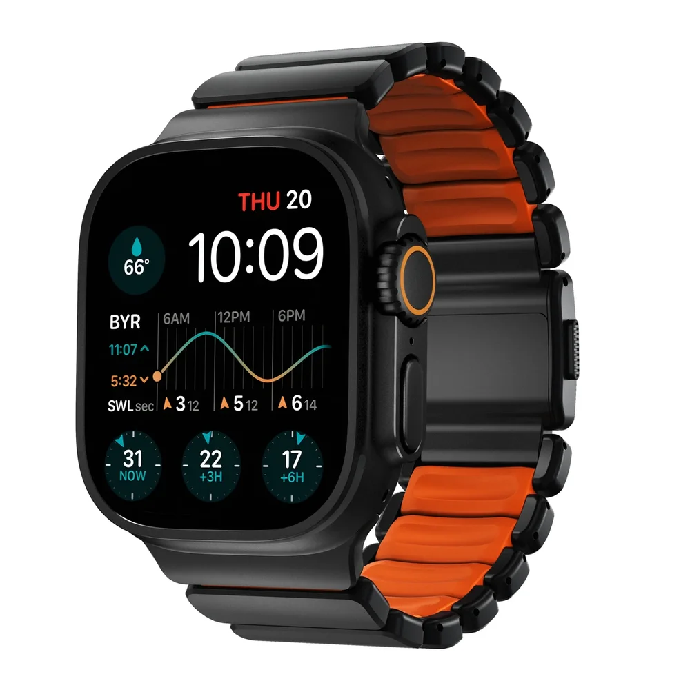Nomad Apple Watch Ultra 49mm 4th Gen Reim Stratos, Black Titanium - Ultra Orange