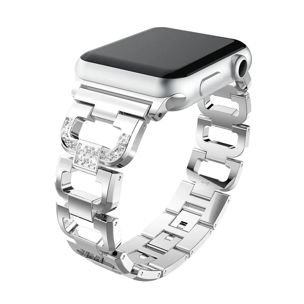 Apple Watch Series 12 46mm Luksuriøs reim med glitrende steiner, Sølv