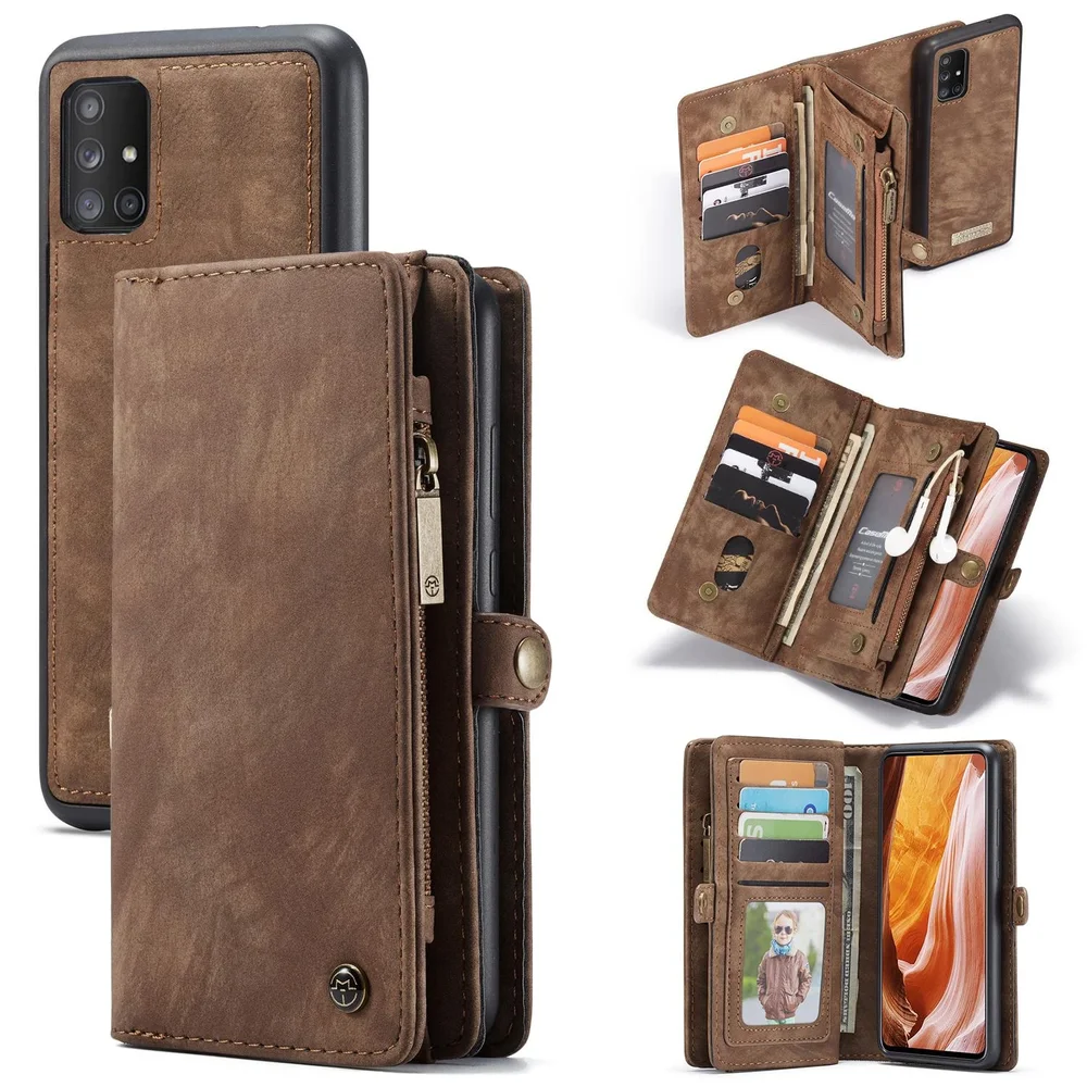 CaseMe Samsung Galaxy A71 Romslig lommeboketui med mange kortlommer, Brun