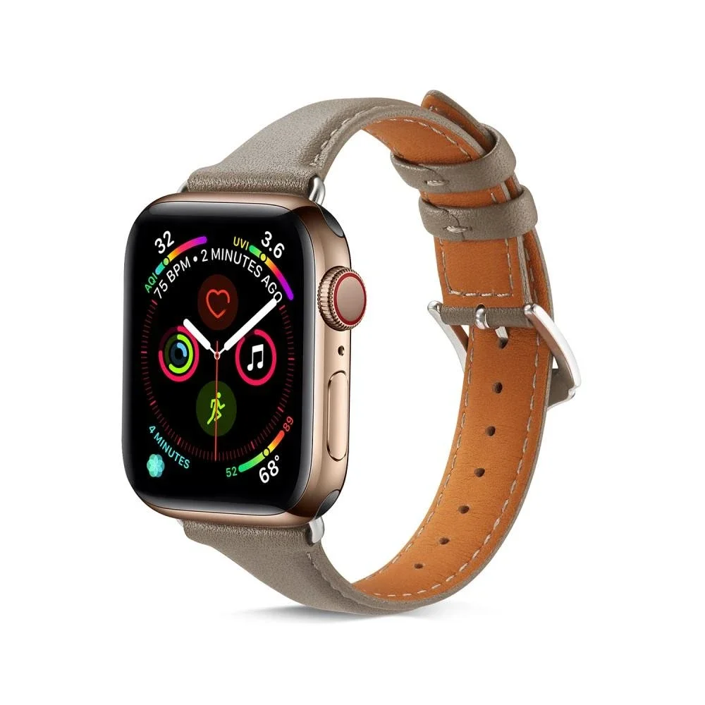 Apple Watch SE 3 40mm Smal reim i ekte skinn, Grå Apple Watch SE 3 40mm Smal reim i ekte skinn, Grå