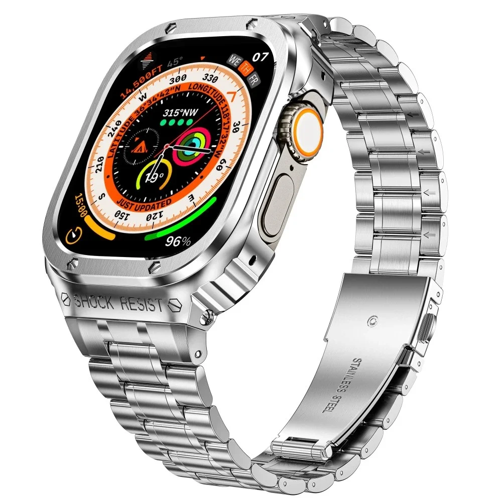 Apple Watch Ultra 49mm 1st Gen Robust reim med innebygd deksel Full Metal, Sølv