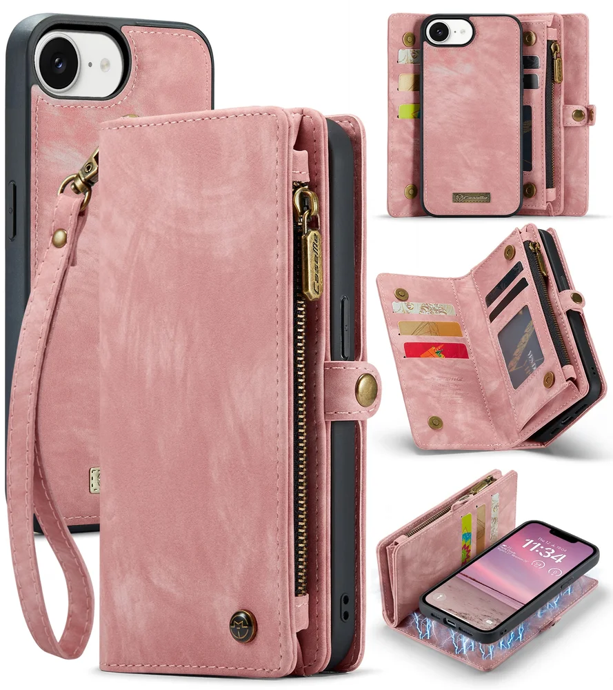 CaseMe iPhone 17e Romslig lommeboketui med mange kortlommer, Rosa